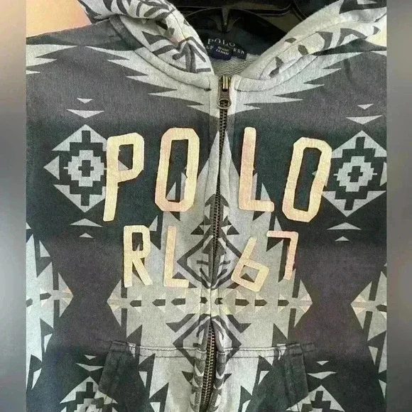 Polo Ralph Lauren Zip Up Hoodie Tribal Aztec Print Size‎ 7 - Picture 2 of 7